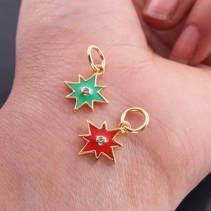 1 Pc Pave Diamond Enamel Star Pendant, Yellow Gold Vermeil, 12mm Bakelite Pendant in 10 Colors, You Choose PDC00167