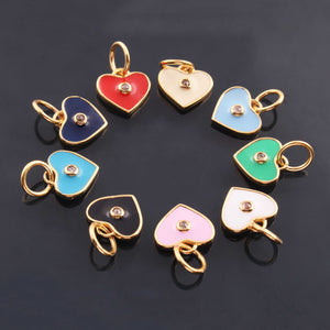 1 Pc Pave Diamond Enamel Heart Pendant, Yellow Gold Vermeil, 12mmx10mm Bakelite Pendant in 10 Colors, You Choose PDC00164