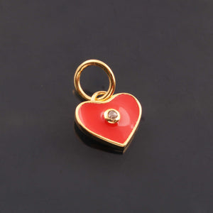 1 Pc Pave Diamond Enamel Heart Pendant, Yellow Gold Vermeil, 12mmx10mm Bakelite Pendant in 10 Colors, You Choose PDC00164