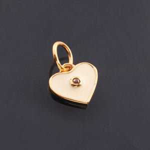 1 Pc Pave Diamond Enamel Heart Pendant, Yellow Gold Vermeil, 12mmx10mm Bakelite Pendant in 10 Colors, You Choose PDC00164