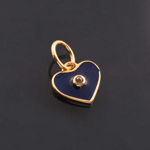 1 Pc Pave Diamond Enamel Heart Pendant, Yellow Gold Vermeil, 12mmx10mm Bakelite Pendant in 10 Colors, You Choose PDC00164