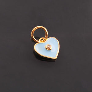 1 Pc Pave Diamond Enamel Heart Pendant, Yellow Gold Vermeil, 12mmx10mm Bakelite Pendant in 10 Colors, You Choose PDC00164