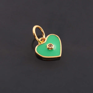 1 Pc Pave Diamond Enamel Heart Pendant, Yellow Gold Vermeil, 12mmx10mm Bakelite Pendant in 10 Colors, You Choose PDC00164