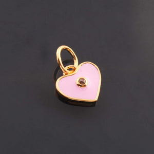 1 Pc Pave Diamond Enamel Heart Pendant, Yellow Gold Vermeil, 12mmx10mm Bakelite Pendant in 10 Colors, You Choose PDC00164