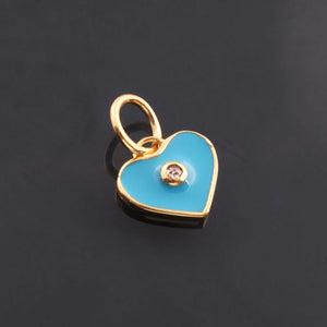 1 Pc Pave Diamond Enamel Heart Pendant, Yellow Gold Vermeil, 12mmx10mm Bakelite Pendant in 10 Colors, You Choose PDC00164