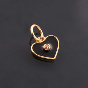 1 Pc Pave Diamond Enamel Heart Pendant, Yellow Gold Vermeil, 12mmx10mm Bakelite Pendant in 10 Colors, You Choose PDC00164