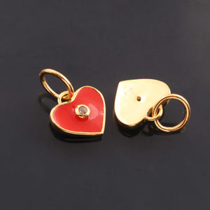 1 Pc Pave Diamond Enamel Heart Pendant, Yellow Gold Vermeil, 12mmx10mm Bakelite Pendant in 10 Colors, You Choose PDC00164