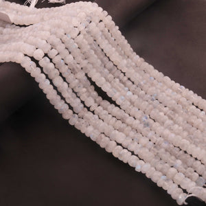 1 Strand Beautiful White Rainbow  Moonstone Faceted Rondelles - Semi Precious Gemstone Beads 7mm- 8mm -11 Inches BR03243 - Tucson Beads