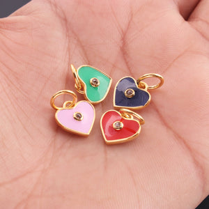 1 Pc Pave Diamond Enamel Heart Pendant, Yellow Gold Vermeil, 12mmx10mm Bakelite Pendant in 10 Colors, You Choose PDC00164