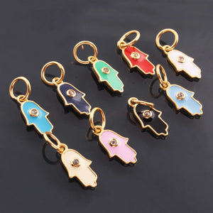 1 Pc Pave Diamond Enamel Hamsa Pendant, Yellow Gold Vermeil, 15mmx6mm Bakelite Pendant in 10 Colors, You Choose PDC00159