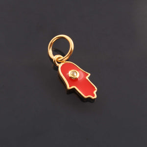 1 Pc Pave Diamond Enamel Hamsa Pendant, Yellow Gold Vermeil, 15mmx6mm Bakelite Pendant in 10 Colors, You Choose PDC00159