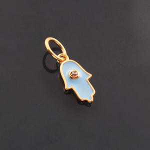 1 Pc Pave Diamond Enamel Hamsa Pendant, Yellow Gold Vermeil, 15mmx6mm Bakelite Pendant in 10 Colors, You Choose PDC00159