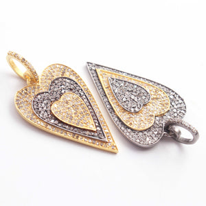 1 PC Antique Finish Pave Diamond Designer Heart Pendant - 925 Sterling Vermeil Pendant 37mmx29mm PD1891 - Tucson Beads