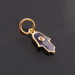 1 Pc Pave Diamond Enamel Hamsa Pendant, Yellow Gold Vermeil, 15mmx6mm Bakelite Pendant in 10 Colors, You Choose PDC00159