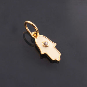 1 Pc Pave Diamond Enamel Hamsa Pendant, Yellow Gold Vermeil, 15mmx6mm Bakelite Pendant in 10 Colors, You Choose PDC00159