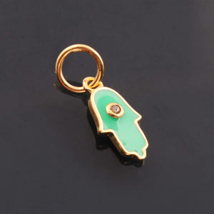 1 Pc Pave Diamond Enamel Hamsa Pendant, Yellow Gold Vermeil, 15mmx6mm Bakelite Pendant in 10 Colors, You Choose PDC00159