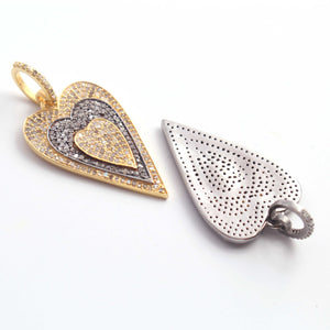 1 PC Antique Finish Pave Diamond Designer Heart Pendant - 925 Sterling Vermeil Pendant 37mmx29mm PD1891 - Tucson Beads