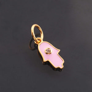 1 Pc Pave Diamond Enamel Hamsa Pendant, Yellow Gold Vermeil, 15mmx6mm Bakelite Pendant in 10 Colors, You Choose PDC00159