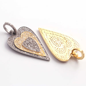 1 PC Antique Finish Pave Diamond Designer Heart Pendant - 925 Sterling Vermeil Pendant 37mmx29mm PD1891 - Tucson Beads