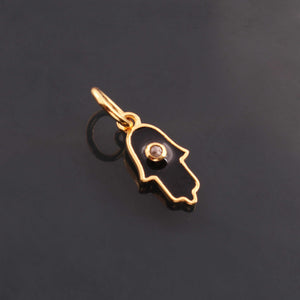 1 Pc Pave Diamond Enamel Hamsa Pendant, Yellow Gold Vermeil, 15mmx6mm Bakelite Pendant in 10 Colors, You Choose PDC00159