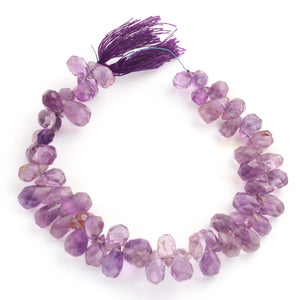 1  Strand  Amethyst  Faceted Briolettes  -Tear Shape  Briolettes - 8mmx5mm -6.5 Inches BR1790