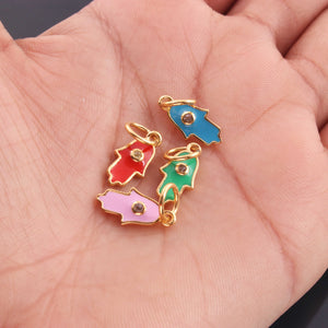 1 Pc Pave Diamond Enamel Hamsa Pendant, Yellow Gold Vermeil, 15mmx6mm Bakelite Pendant in 10 Colors, You Choose PDC00159