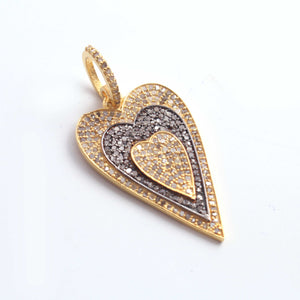 1 PC Antique Finish Pave Diamond Designer Heart Pendant - 925 Sterling Vermeil Pendant 37mmx29mm PD1891 - Tucson Beads