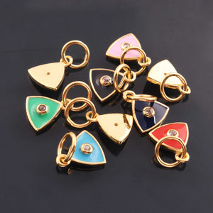 1 Pc Pave Diamond Enamel Trillion Shape Pendant, Yellow Gold Vermeil, 12mmx10mm Bakelite Pendant in 10 Colors, You Choose PDC00157