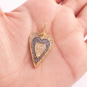 1 PC Antique Finish Pave Diamond Designer Heart Pendant - 925 Sterling Vermeil Pendant 37mmx29mm PD1891 - Tucson Beads