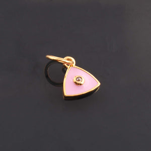 1 Pc Pave Diamond Enamel Trillion Shape Pendant, Yellow Gold Vermeil, 12mmx10mm Bakelite Pendant in 10 Colors, You Choose PDC00157