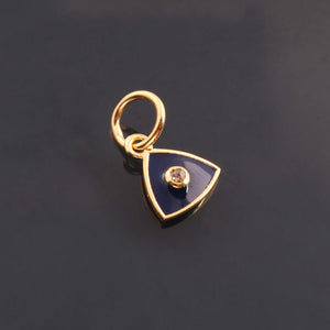 1 Pc Pave Diamond Enamel Trillion Shape Pendant, Yellow Gold Vermeil, 12mmx10mm Bakelite Pendant in 10 Colors, You Choose PDC00157