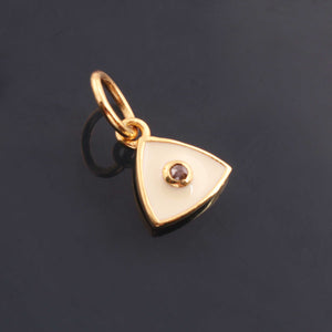 1 Pc Pave Diamond Enamel Trillion Shape Pendant, Yellow Gold Vermeil, 12mmx10mm Bakelite Pendant in 10 Colors, You Choose PDC00157