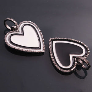 1 Pc Pave Diamond Black & White Bakelite Heart 925 Sterling Silver Pendant- 33mmx25mm PDC1890 - Tucson Beads