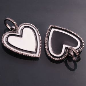 1 Pc Pave Diamond Black & White Bakelite Heart 925 Sterling Silver Pendant- 33mmx25mm PDC1890 - Tucson Beads