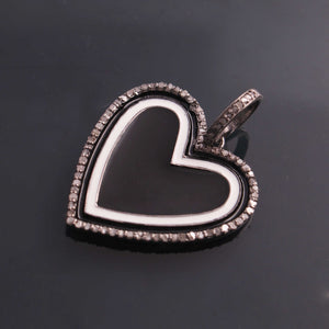 1 Pc Pave Diamond Black & White Bakelite Heart 925 Sterling Silver Pendant- 33mmx25mm PDC1890 - Tucson Beads