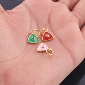 1 Pc Pave Diamond Enamel Trillion Shape Pendant, Yellow Gold Vermeil, 12mmx10mm Bakelite Pendant in 10 Colors, You Choose PDC00157