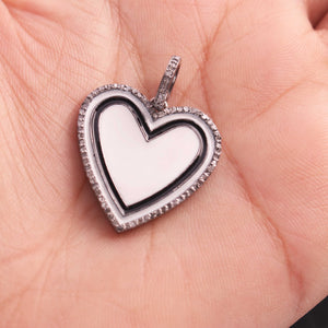 1 Pc Pave Diamond Black & White Bakelite Heart 925 Sterling Silver Pendant- 33mmx25mm PDC1890 - Tucson Beads