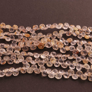 1 Strand Golden Rutile Faceted  Briolettes - Heart Shape Beads 5mm-6mm 9.5 Inches BR1761