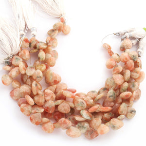 1  Strand Shaded Peach Moonstone Faceted Briolettes  -Heart Shape Briolettes -  7mmx9mm-14mmx9mm -7.5 Inches BR1770