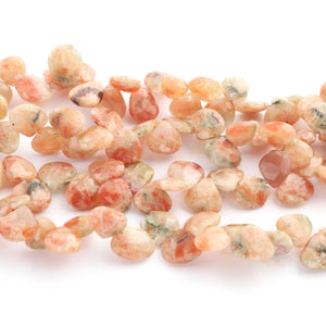 1  Strand Shaded Peach Moonstone Faceted Briolettes  -Heart Shape Briolettes -  7mmx9mm-14mmx9mm -7.5 Inches BR1770