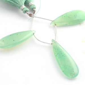 1 Strand Green Chalcedony Smooth Briolettes - Pear Drop Briolettes - 34mmx13mm-38mmx13mm 4 Inches BR1769