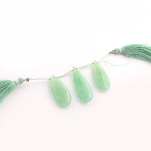 1 Strand Green Chalcedony Smooth Briolettes - Pear Drop Briolettes - 34mmx13mm-38mmx13mm 4 Inches BR1769