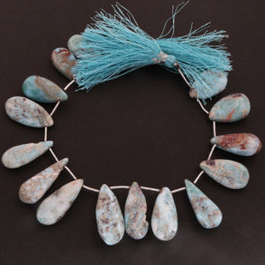 1  Strand Larimar Smooth Briolette - Pear Shape Briolette -29mmx17mm-34mmx22mm 8 Inch. BR1802