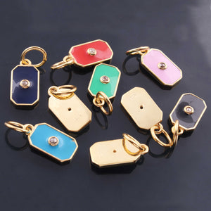 1 Pc Pave Diamond Enamel Pendant, Yellow Gold Vermeil, 17mmx8mm Bakelite Pendant in 10 Colors, You Choose PDC00169