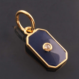 1 Pc Pave Diamond Enamel Pendant, Yellow Gold Vermeil, 17mmx8mm Bakelite Pendant in 10 Colors, You Choose PDC00169