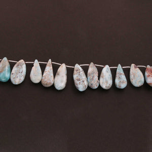 1  Strand Larimar Smooth Briolette - Pear Shape Briolette -29mmx17mm-34mmx22mm 8 Inch. BR1802