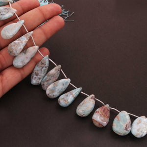 1  Strand Larimar Smooth Briolette - Pear Shape Briolette -29mmx17mm-34mmx22mm 8 Inch. BR1802