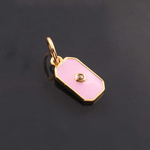 1 Pc Pave Diamond Enamel Pendant, Yellow Gold Vermeil, 17mmx8mm Bakelite Pendant in 10 Colors, You Choose PDC00169