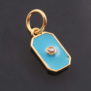 1 Pc Pave Diamond Enamel Pendant, Yellow Gold Vermeil, 17mmx8mm Bakelite Pendant in 10 Colors, You Choose PDC00169