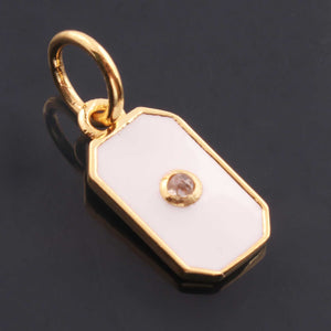 1 Pc Pave Diamond Enamel Pendant, Yellow Gold Vermeil, 17mmx8mm Bakelite Pendant in 10 Colors, You Choose PDC00169